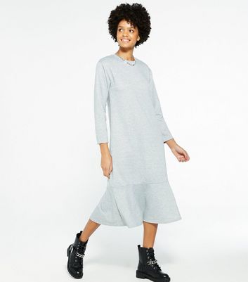 Grey Ruffle Midi Sweatshirt Dress | New ...